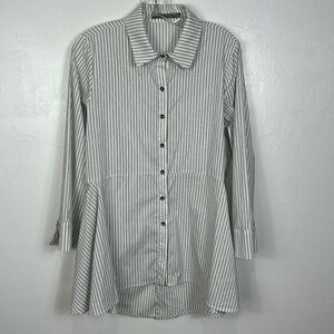 Beau Jours Striped Cotton Blend Long Sleeves Hi-Low Hem Tunic Top Size S